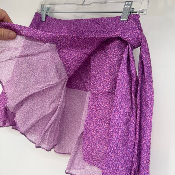 Vix Paula Hermanny Diane Ditsy Print Wrap Mini Skirt Women's Sze S Purple Ruffle - Picture 4 of 7